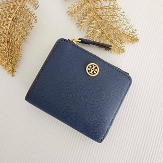 💜กระเป๋าสตางค์ใบสั้น มีซิป แบบบาง 👜งานShop Tory burch Robinson  mini wallet saffiano