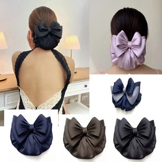 เน็ตติดผมผ้าซาตินที่เรียบและหรู กิ๊บติดผม โบว์ติดผมรุ่น Italy Silk Satin