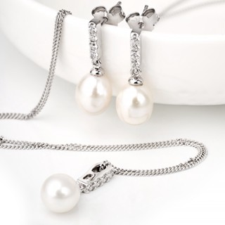 AR-Kang Collection***ต่างหู+สร้อยคอWhite Cz ,White Pearl (เงินแท้92.5%)