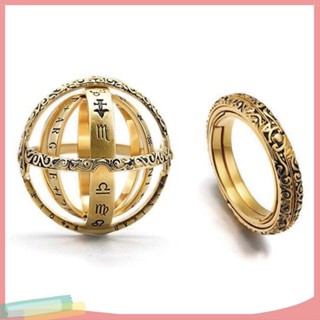 LK- Fashion Women Men Hollow Astronomical Ball Overturn Transform Tellurion Ring