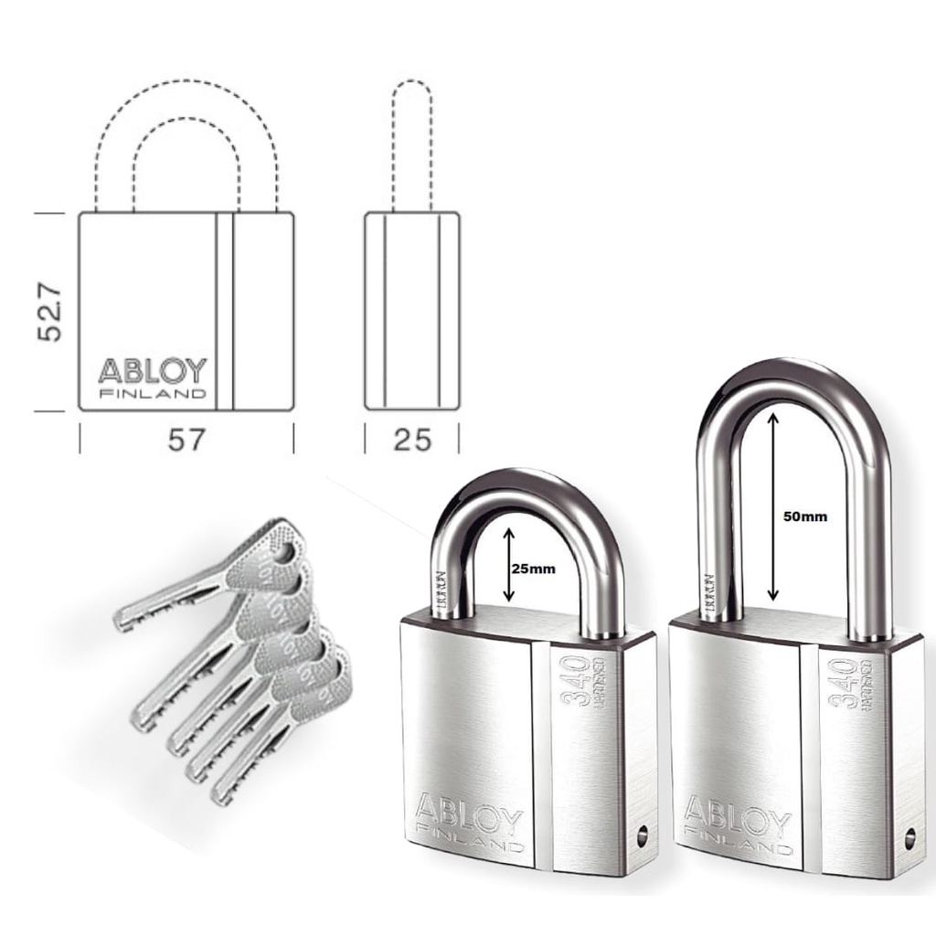 Abloy PL340 แผ่นเหล็กแข็ง โปรไฟล์คีย์ (คีย์บอร์ดสั้น / ยาว)