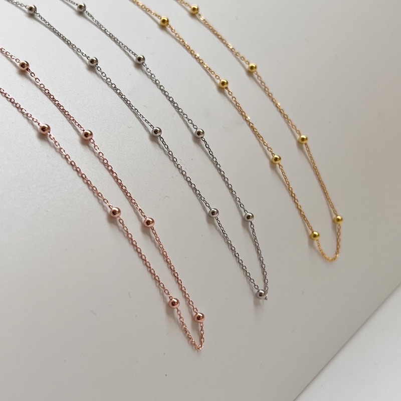 A.piece สร้อยเงินแท้ 925 (All Silver) แบบ Dot Chain Necklace สีเงิน/ทอง