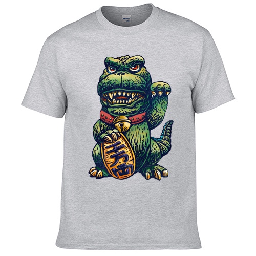 สไตล์ญี่ปุ่น Lucky Cat godzilla godzilla godzilla ตลก Spoof เสื้อยืดแขนสั้นเสื้อยืดหลวมขนาดใหญ่ผ้าฝ้