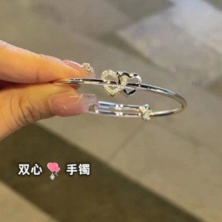 【XINYIA】2022 ใหม่ สร้อยข้อมือ จี้รูปหัวใจคู่ สามารถปรับได้ สําหรับผู้หญิง