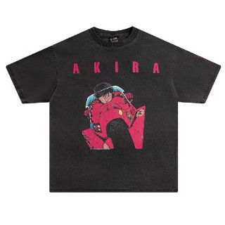 การ์ตูนอะนิเมะ AKIRA Vintage วินเทจล้างคอลูกเรือที่ทุกข์ยากเสื้อยืดแขนสั้นของผู้ชายและผู้หญิงหลวม