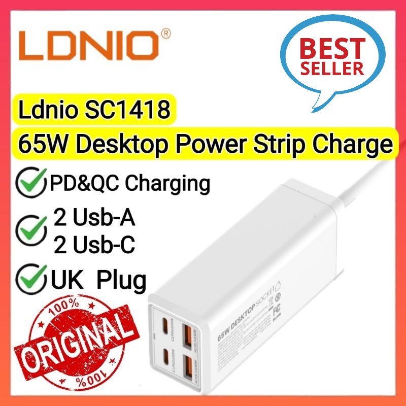 LDNIO SC1418 สายไฟต่อพ่วง 65W ชาร์จรางปลั๊กไฟแบบตั้งโต๊ะ
