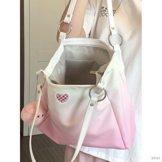 🎀จัดส่งที่รวดเร็ว#🌈♥Gradient Pink Shoulder Handbag Large Capacity Casual Tote Bag Canvas Women