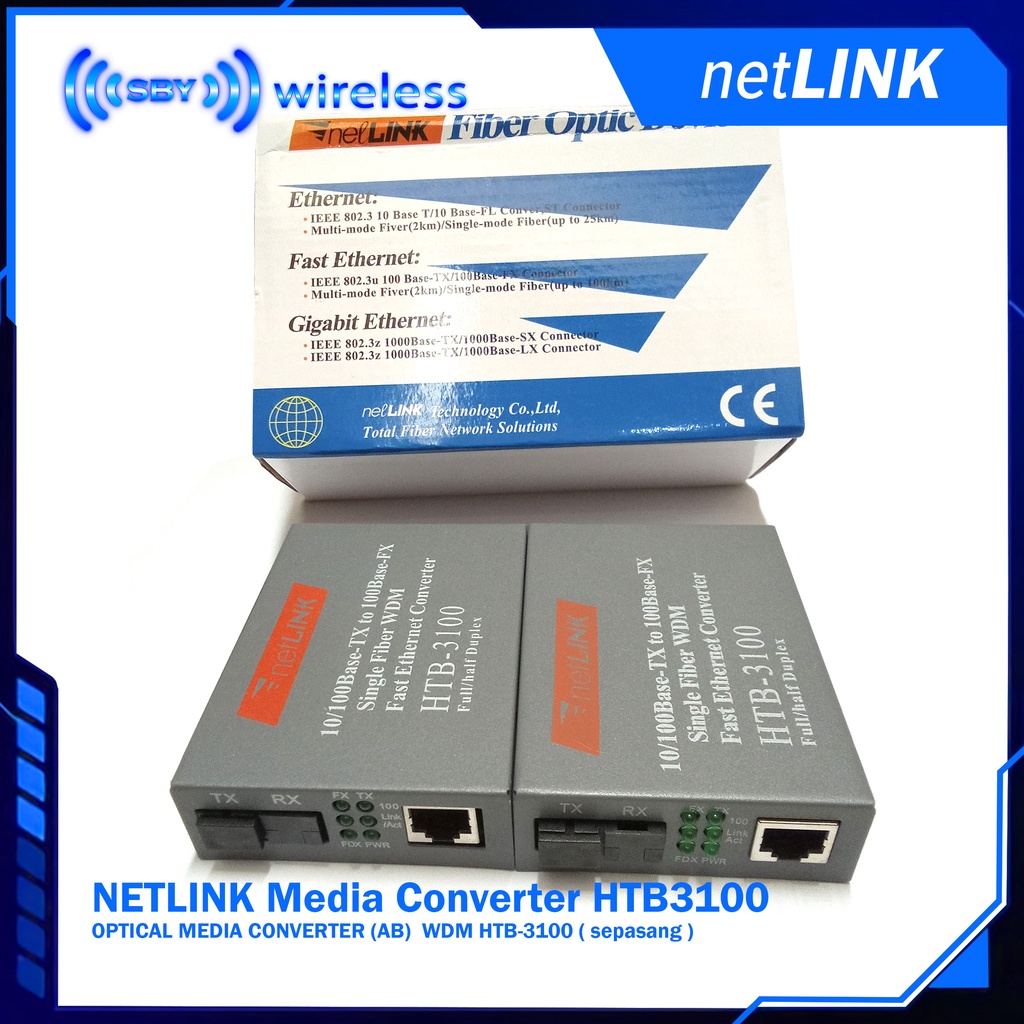 NETLINK Media Converter HTB3100 OPTICAL MEDIA CONVERTER (A/B) WDM HTB-3100 (คู่)