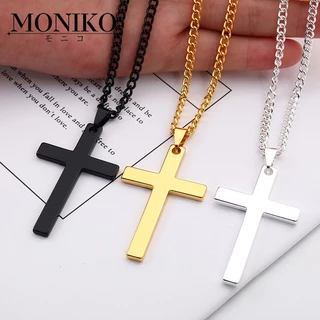 MONIKOสร้อยไม้กางเขน รูปไม้กางเขนสร้อยคอแฟชั่นผู้ชายและผู้หญิง เครื่องประดับ สเตนเลส สีเงิน สีทอง