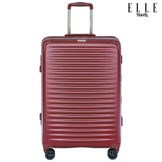 ELLE Travel Ripple Collection, Medium Size 24" Luggage, 100% Polycarbonate (PC), Secure Aluminum Frame, Red WIne