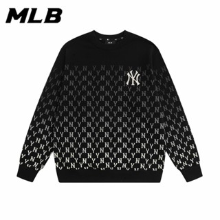 เสื้อกันหนาว คอกลม ผ้าฝ้ายแท้ ปักลายโลโก้ MLB NY ไล่โทนสี สําหรับผู้ชาย และผู้หญิง