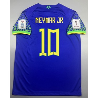 เสื้อบอล แฟนบอล ทีมชาติ บราซิล เยือน บอลโลก 2022  Brazil Away พร้อมเบอร์ชื่อ 10 NEYMAR JR อาร์ม ฟุตบอลโลก World Cup 2022