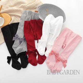 Babygarden-0-2 ปี ถุงน่องเลกกิ้ง สีพื้น ฤดูใบไม้ร่วงและฤดูหนาว ยืดหยุ่น พร้อมโบว์ สําหรับเด็ก