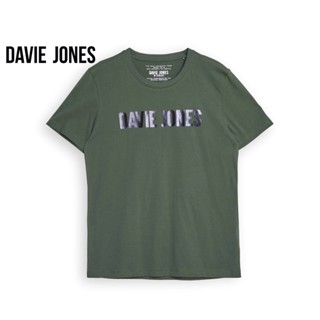 DAVIE JONES เสื้อยืดพิมพ์ลายโลโก้ สีเขียว Logo Print T-Shirt in green TB0298GR