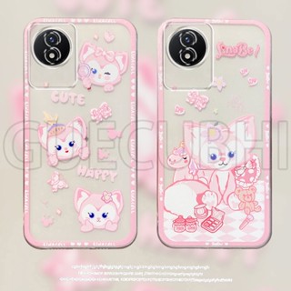 เคสโทรศัพท์มือถือ ซิลิโคนนิ่ม ใส ลายการ์ตูนสุนัขจิ้งจอก น่ารัก สีชมพู สําหรับ Vivo Y02 2022 Y02 4G 2022