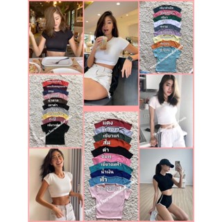 เสื้อยืดคอกลม ครอป แฟชั่น ผ้าcotton Free size