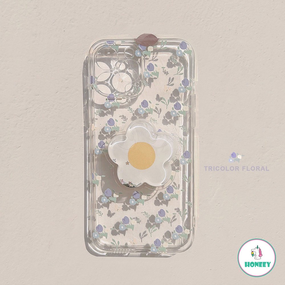 เคสโทรศัพท์มือถือ TPU นิ่ม ปิดด้านหลัง แบบบางพิเศษ ลายดอกไม้ พร้อมขาตั้งคริสตัล สําหรับ IPhone 15 Pro Max 14 13 12 11 Pro Max