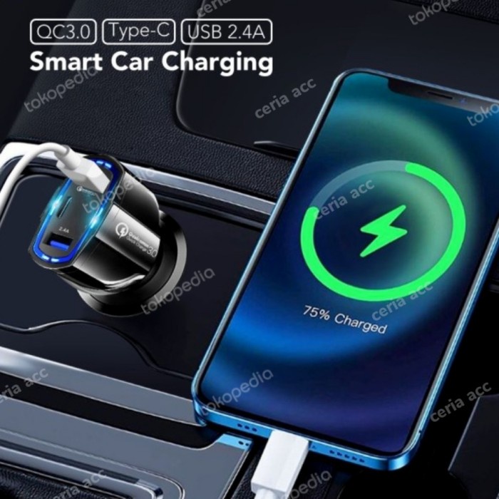 QUALCOMM 3 0 3 USB FAST CHARGING TYPE C Fast CHARGING Car Charger สีดําและสีขาวพรีเมี่ยมคุณภาพ M0Q2 