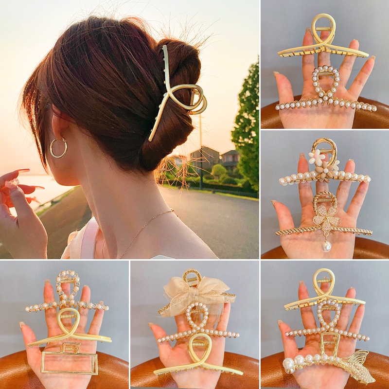 กิ๊บติดผม โลหะผสม ประดับไข่มุกเทียม พลอยเทียม หรูหรา แฟชั่นสไตล์เกาหลี