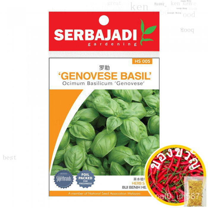 เมล็งแรง serbajadi genovese basil/seeds genovese basil/basil seeds (Hs005) (/- 260 herb seeds) แจ็คเก็ต/ผ้าเนื้อี/เซล็อด
