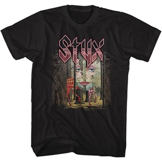 เสื้อยืดผ้าฝ้ายพรีเมี่ยม เสื้อยืด พิมพ์ลาย Styx The Grand Illusion สีดํา สําหรับผู้ใหญ่