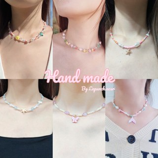 🌸 Hand made 🌼 สร้อยไปทะเล สร้อยคอเปลือกหอย สร้อยคอไปทะเล สร้อยคอหอย สร้อยหิน สร้อยนางเงือกสีเบบี้บลู สร้อยมุกน้ำจืด