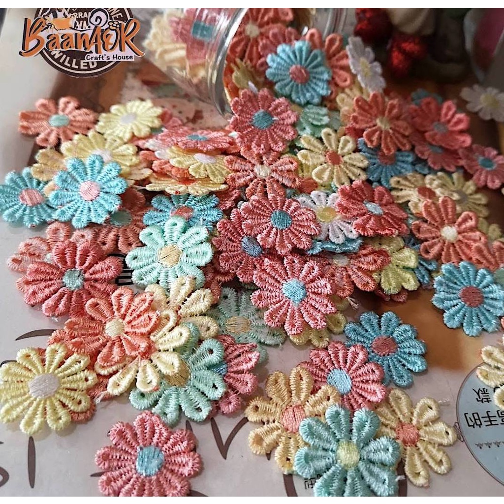 ดอกไม้ ตกแต่ง ดอกไม้ผ้า ใช้สำหรับตกแต่งชิ้นงานให้น่ารักมากขึ้น ขนาด 3 cm โทนโอรส จำนวน 25 ดอก (สินค้าพร้อมส่ง)