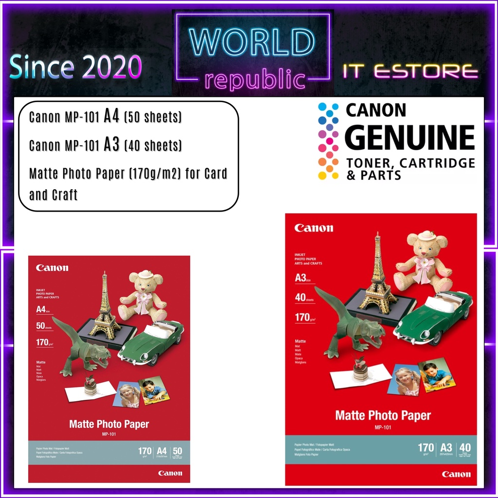 Canon MP-101 MP101 A4 ( 50 แผ่น ) A3 ( 40 แผ่น ) กระดาษภาพถ่ายด้าน (170g/m2) สําหรับการ์ดและหัตถกรรม