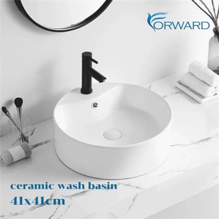 อ่างล้างหน้าชนิดวางบนเคาน์เตอร์ อ่างล้างหน้าทรงกลม สีขาว ขนาด40x40 ceramic wash basin รุ่น Bas-227