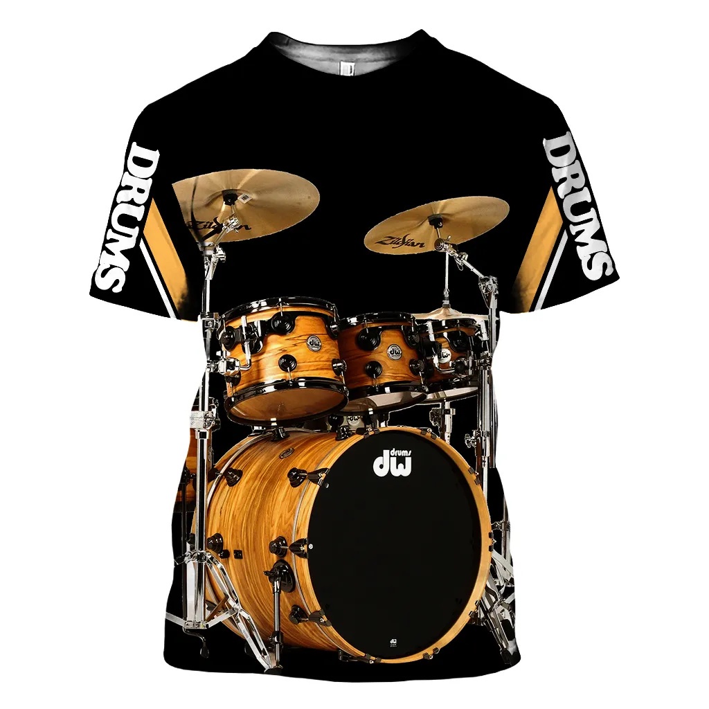 รักเพลงกลองชุดเสื้อยืดตลกแขนสั้นฤดูร้อนเพลงสบายๆด้านบนดีเจร็อคนักดนตรีเสื้อยืดผู้ชายเสื้อผ้า สตรีทแวร์ ด้านบน