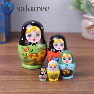 Sakuree ตุ๊กตารัสเซีย Matryoshka Nesting ไม้เบสวูด เพ้นท์มือ สําหรับตกแต่ง 10 7 5 ชิ้น YAKD