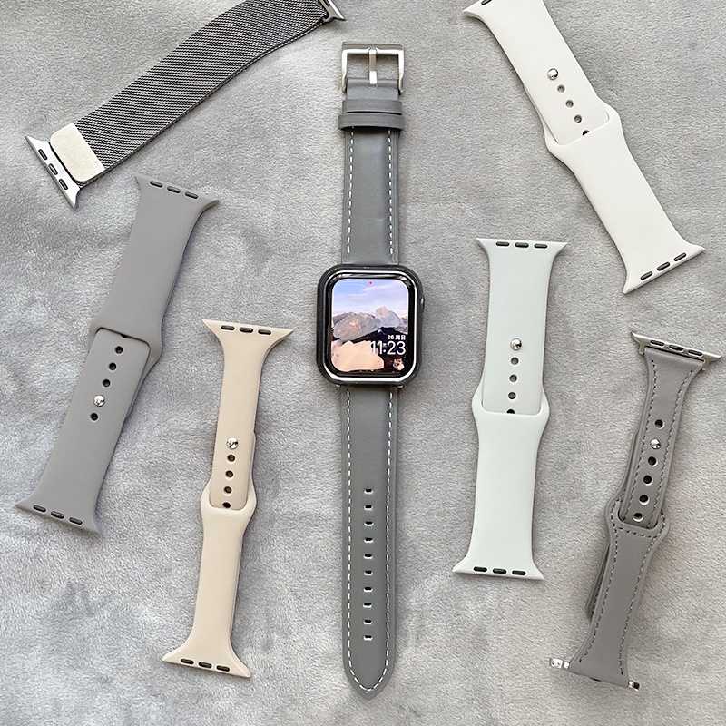 จัดส่ง 24 ชั่วโมง = ใช้ได้|พร้อมส่ง|สายคล้องคอ|สายนาฬิกาข้อมือซิลิโคน หนังแท้ แต่งแม่เหล็ก สีขาวงาช้าง สีเทาเข้ม สําหรับ Apple Watch