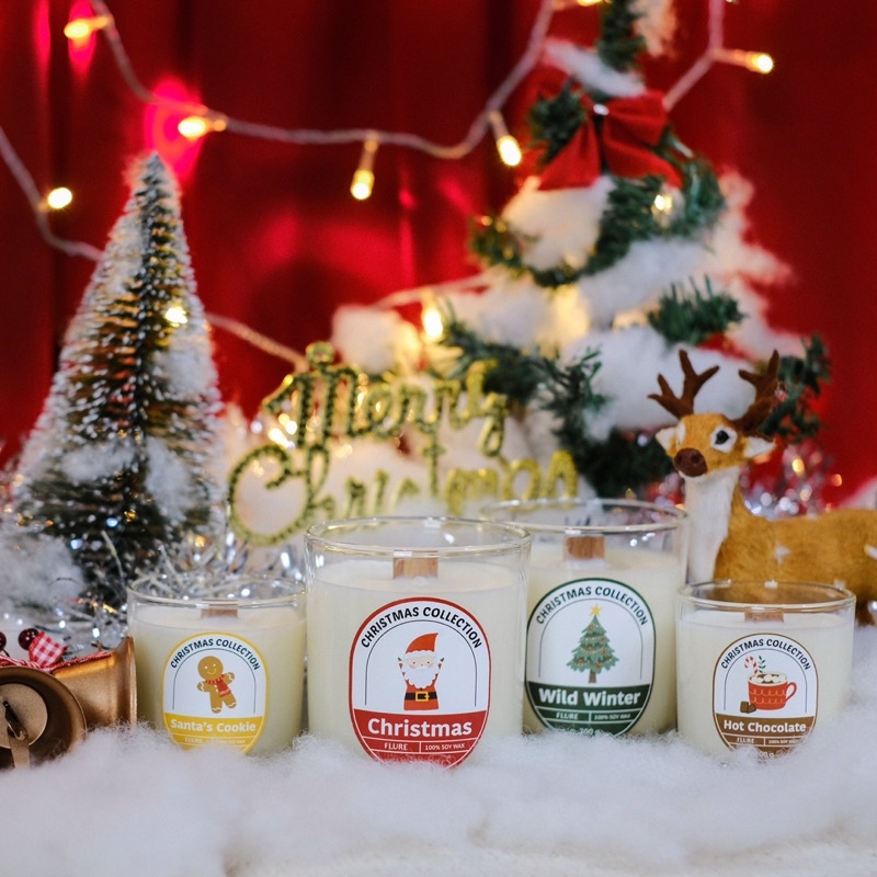 (ส่วนลด 30% 100 บาท ทักแชท) เทียนหอมคริสมาสต์ ไขถั่วเหลือง 100%