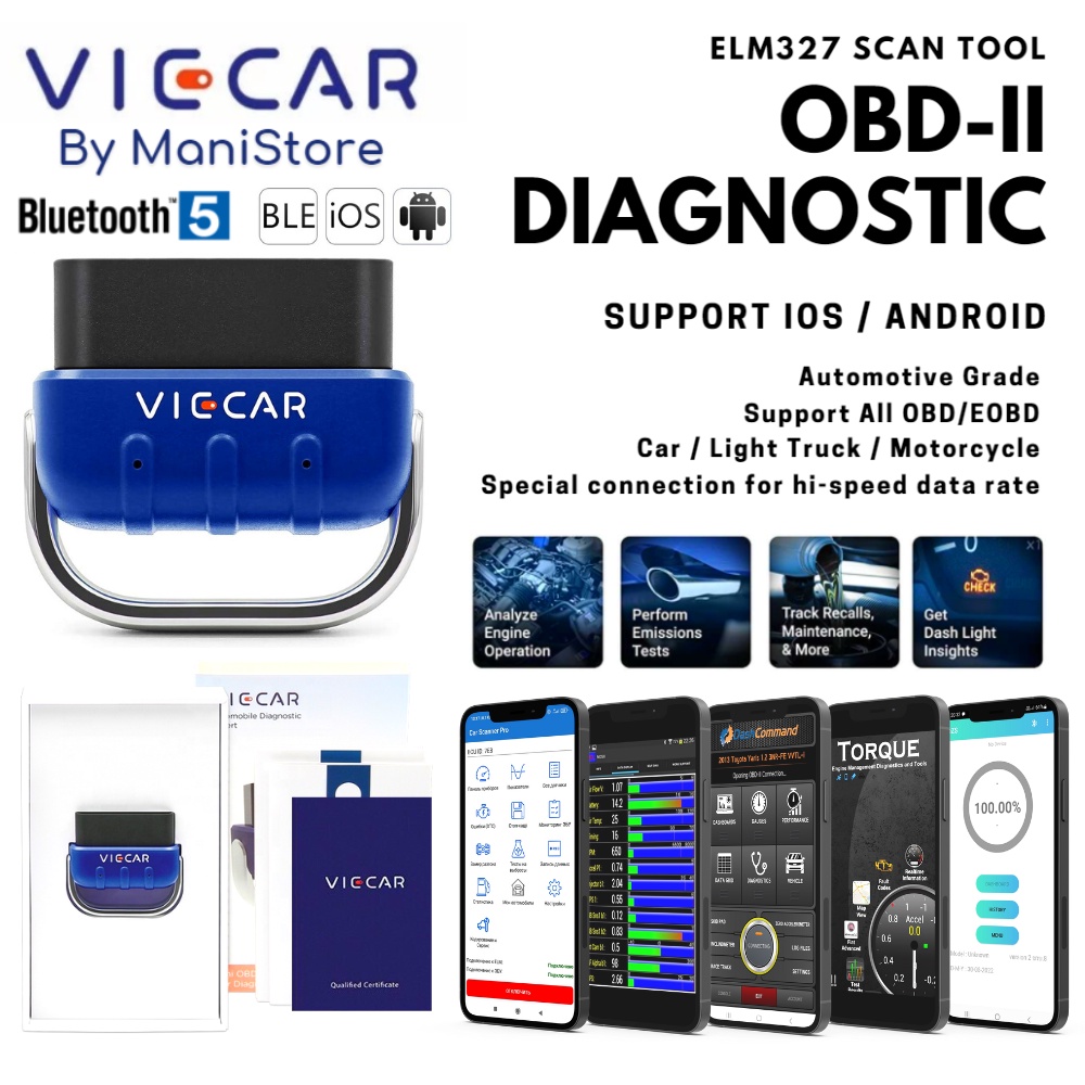 New!! Viecar VP005 Bluetooth 5.0 OBDII ELM327 V2.2 Adapter  With PIC18F25K80 Chip Code Reader Scanne