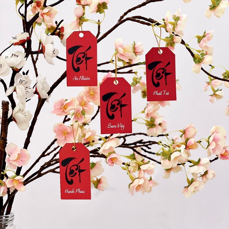 Combo 20 Tet Gift Hanging Tags ขนาด 4x7cm (รวมสายแขวน)