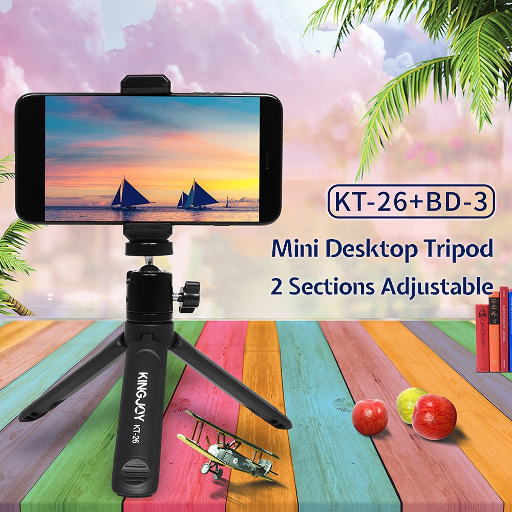 Kingjoy KT-26 ขาตั้งกล้อง หัวบอล ขนาดเล็ก หมุนได้ พร้อมคลิปหนีบโทรศัพท์ สกรู 1/4 นิ้ว สําหรับสมาร์ทโฟน กล้องเซลฟี่ บันทึกวิดีโอ ไลฟ์สด