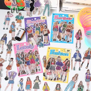 Enwei สติกเกอร์กระดาษวาชิ ลายสาวโรแมนติก สําหรับตกแต่งสมุดภาพ 30 ชิ้น
