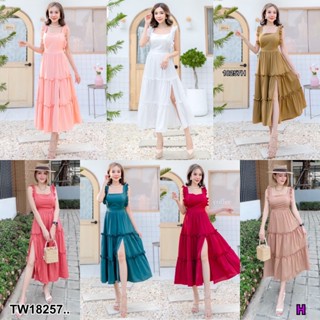 TW18257 Dress เดรส คอเหลี่ยม แขนกุด