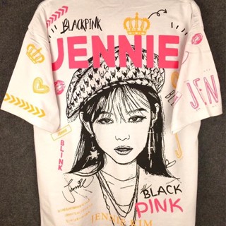 เสื้อยืด Jennie  สกรีนหน้าหลัง งานจริงสวยมาก โอเว่อร์ไซต์ อก 44-46” ยาว 29 Cotton