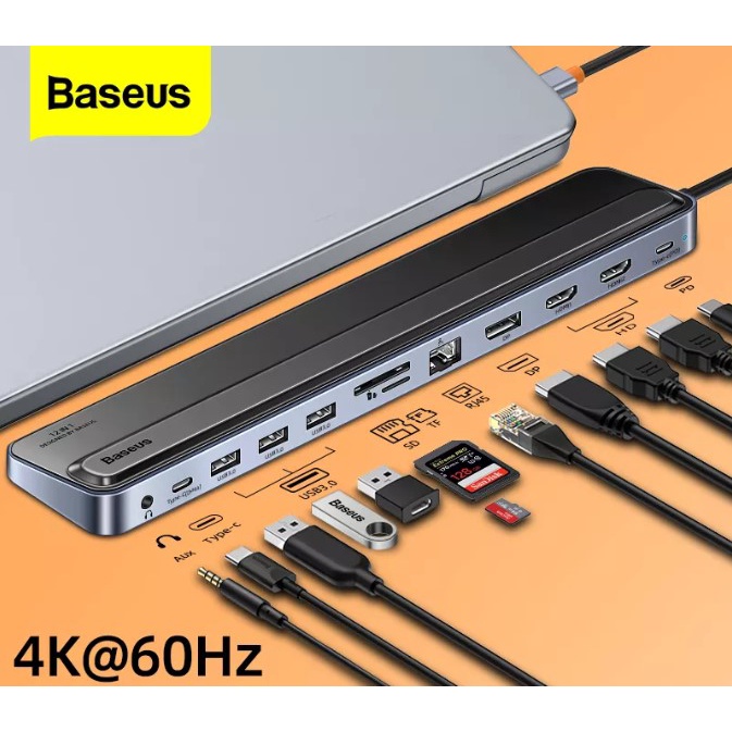 Baseus HUB Adapter 11 in1 HDMI VGA RJ45 TF SD อะแดปเตอร์เสียง Usb C อะแดปเตอร์