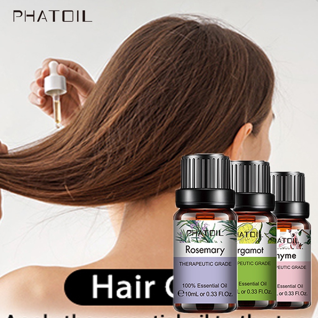 PHATOIL 10ML สารสกัดจากธรรมชาติ น้ำมันหอมระเหย Essential Oil ทีทรี Bergamot สำหรับ อโรมาเทอราพี น้ำมันความชื้น to help with dandruff/dry scalp Rosemary Frankincense Thyme