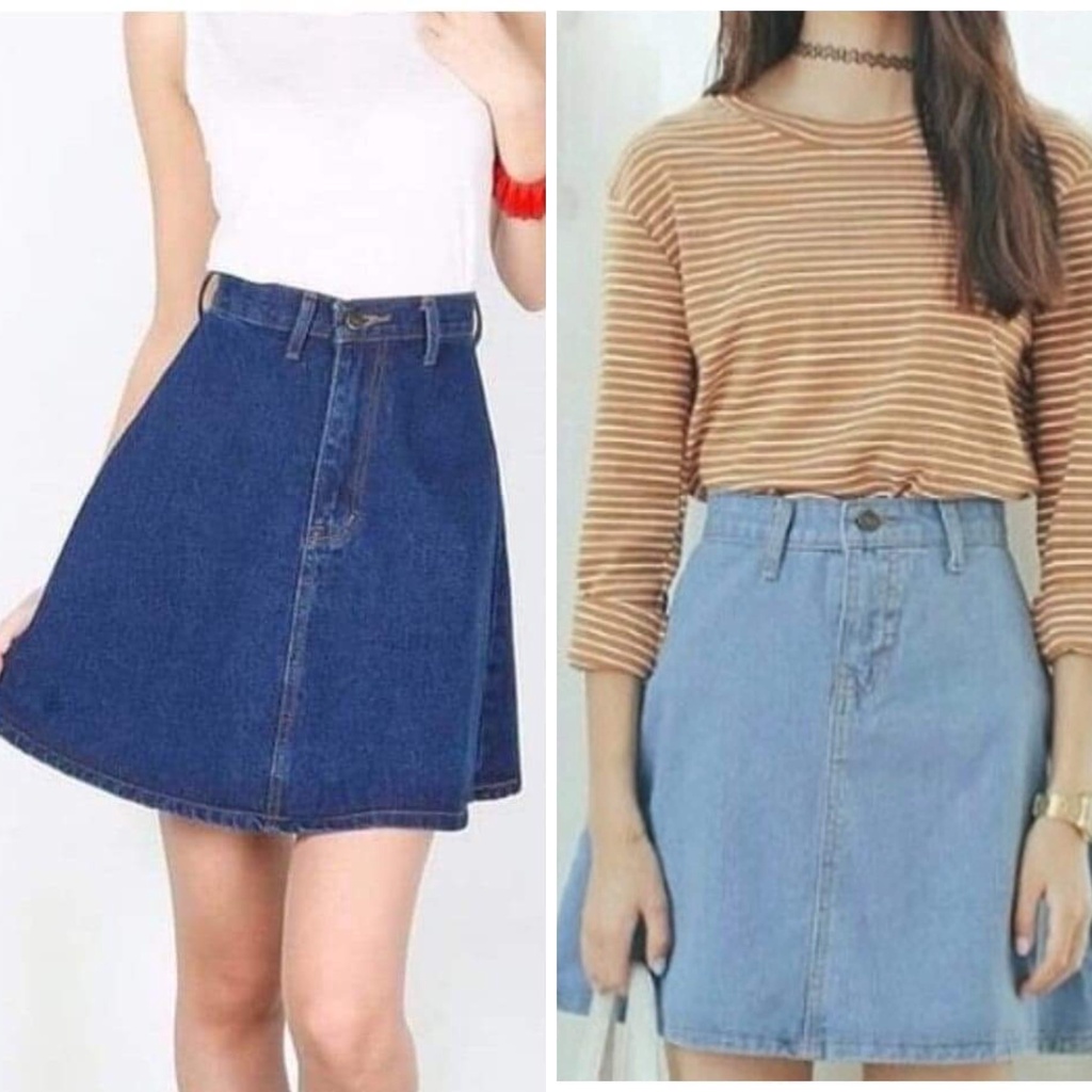 [พร้อมส่ง S-XL] Fineday Jeans. กระโปรงยีนส์ สั้น ทรงบาน เอวสูง เรียบๆ น่ารัก ผ้ายีนส์นิ่ม ยาว 18 นิ้ว มี 2 สี เข้ม/อ่อน