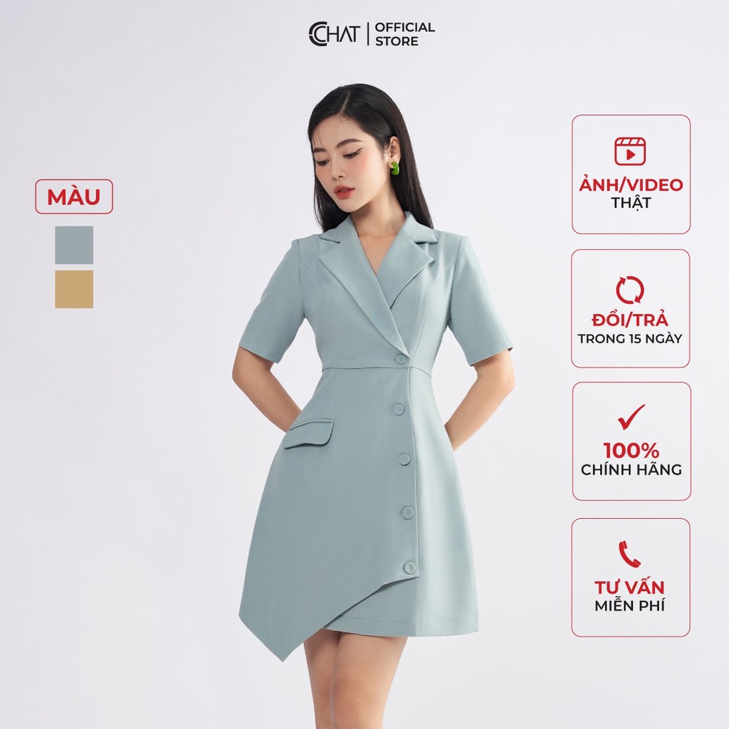 ชุดเดรสผู้หญิง CCHAT ชุดเดรสคอปก Tulle คุณภาพสูง 22VNS2038AT