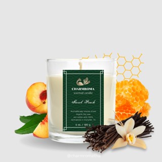 CHARMROMA Sweet Peach Scented Candle / ชาร์มโรม่า เทียนหอมไขถั่วเหลือง กลิ่นสวีท พีช ขนาด 50&amp;180 กรัม