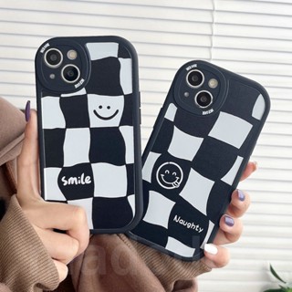 เคส OPPO Reno 8T A38 A98 A78 A15 A15S A16 A74 A76 A96 A54 A55 4G A5S A12 A95 A77S A57 2022 A77 5G A93 A16K A16E A16S A53 A33 A5 A9 2020 A52 A72 A92 A31 A1K A7 A3S A83 A11K F9 F11 Black White Grid Smile Naughty emoji Fine Hole  Soft Phone Case XPN 37