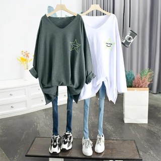 【50-150 กก.】เสื้อยืดคอวี แขนยาว โอเวอร์ไซซ์ สําหรับผู้หญิง C9688