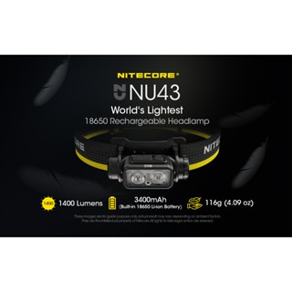 ไฟฉายคาดหัว Nitecore NU43 1400lm พร้อมแบตเตอรี่ลิเธียม 3400MAh สินค้าตัวแทนในไทยประกันซ่อมสามปี