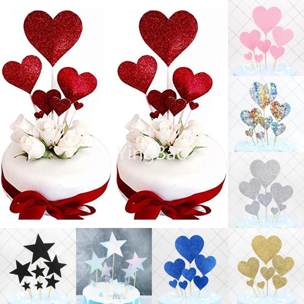 7ชิ้น/เซ็ตglitterรูปหัวใจเค้กtopper Love heart Cupcake Topperสําหรับตกแต่งเค้กวันวาเลนไทน์ครบรอบงานแต่งงานวันหยุดอุปกรณ์