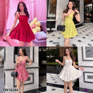 TW18244 Dress เดรสสั้นผ้าริ้วนูน สายเดี่ยว