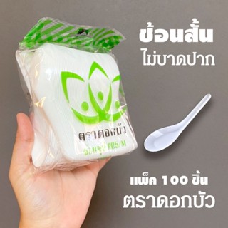 ช้อนขาวไม่บาดปาก (100ชิ้น) ช้อนตักอาหารเนื้อพลาสติกขาว ไม่บาดปาก